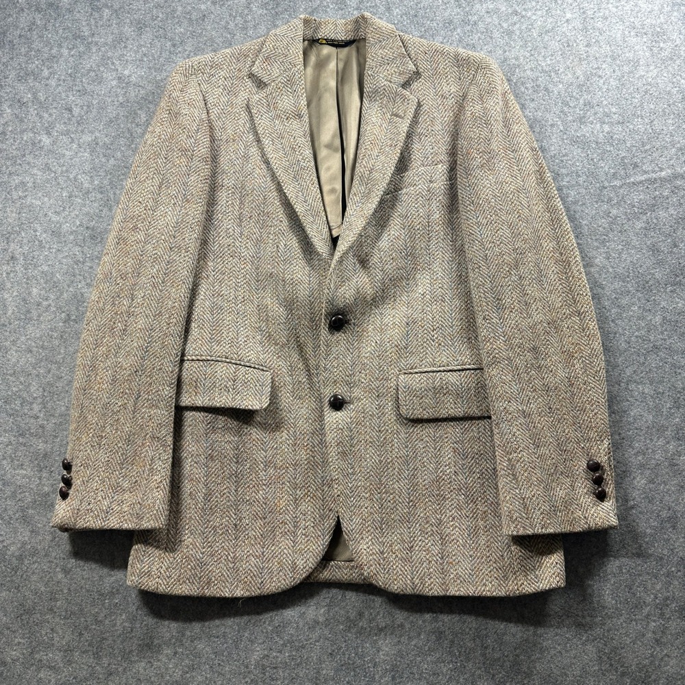 Harris Tweed Blazer Mens 40 Brown Herringbone Wool Sport Coat Barrister Clothes